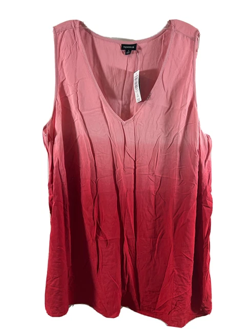 NWT Torrid Women’s Red Pink Dip Dye Challis Tank Top SZ 2X 18-20