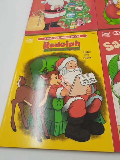 1980s & 90s Golden Christmas Coloring Book Lot Santa Rudolph Unused 2