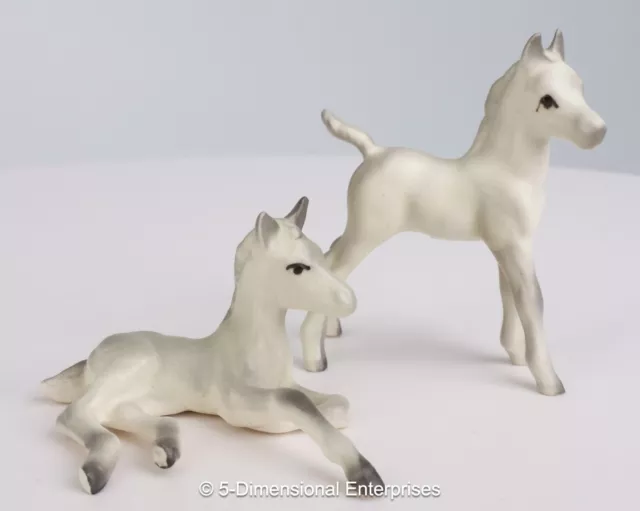 Hagen Renaker Horse Figurines Pair White Arabian LAYING + STANDING FOALS Matte