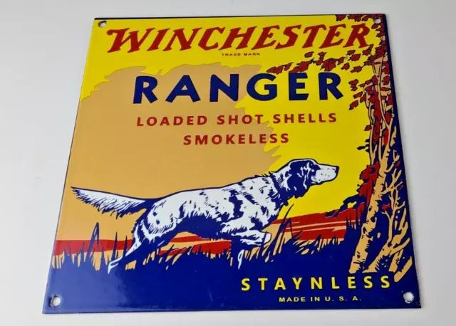 Vintage Winchester Sign - Ranger Shot Gun Shells Hunting Gas Pump Porcelain Sign