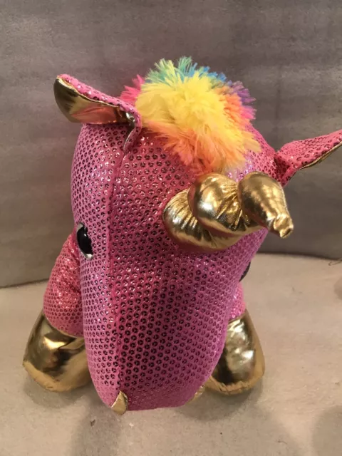 Unicorn Plush Doll Stuffed Animal Pink Sequin Rainbow Fur DanDee Large 24 inch 3