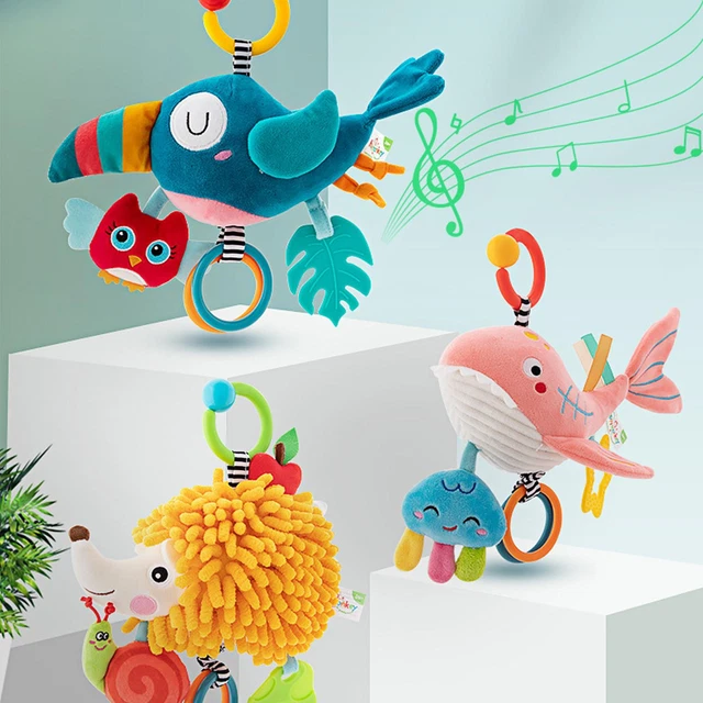 Baby Car Toys Stroller Soft Plush Toy Animal Stuffed Hanging Musical Pull Toy 2