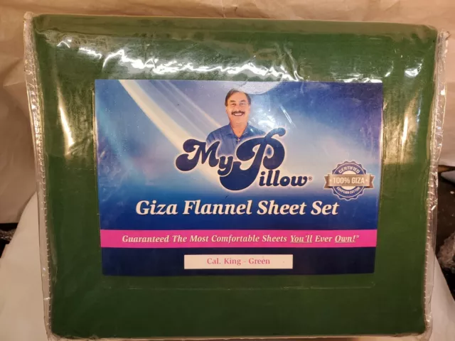 My Pillow California King Size 100% Giza Flannel Bed Sheet Set Brand New Green