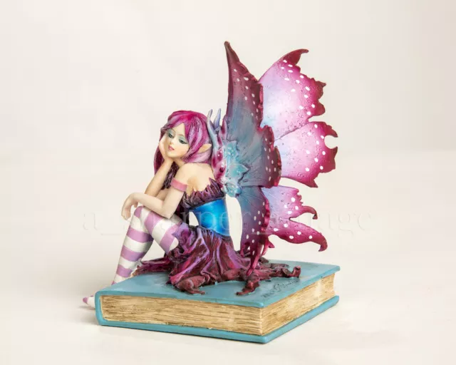 Artist Amy Brown 'Thinking of You' Magenta Book Faery Fairy 6" Statue Figurine