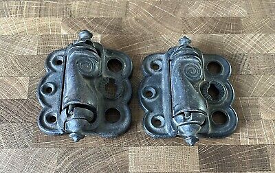 Pair of Antique Cast Iron Victorian Spring Loaded Screened Door Hinges
