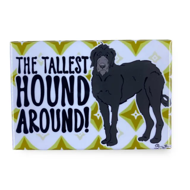 Black Irish Wolfhound Magnet Retro Pet Portrait Decor Gift Handmade 2x3"