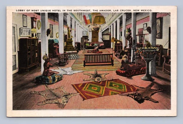 Western Hotel Interior w Leopard Skin Rugs LAS CRUCES New Mexico Amador ~1920s