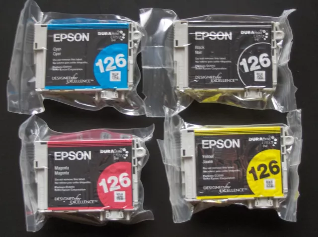 4 pk Genuine Epson Ink 126 T126520 T126120 Workforce 60 630 633 635 840 NX430 2