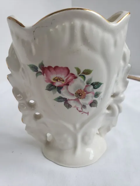 House of Webster Rogers AR Ceramic Pink Briar Rose Vase or Spooner Gold Trim #O4