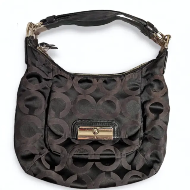COACH Cream Woven Leather Kristen Bag With Black Trim, B1320-F23048