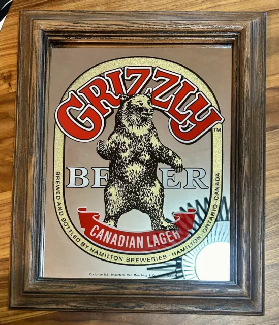 VINTAGE GRIZZLY BEER BAR SIGN Mirror Canadian Lager Hamilton Breweries Man Cave