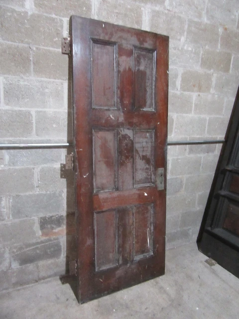 ~ ANTIQUE OAK 6 PANEL DOOR WITH HARDWARE X ~ 32 x 81.5 ARCHITECTURAL SALVAGE 2