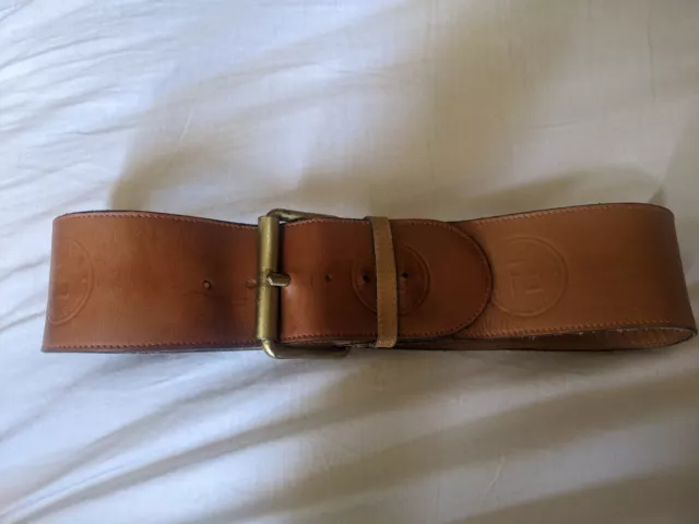 FENDI S.A.S. ROMA Made in ITALY Belt Size 26 Cognac Tan leather FF logo ...