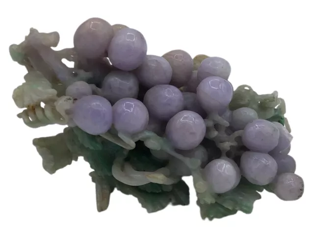 China Natural Lavender Emerald Jade Jadeite Carved Fruitage Grape 428 Grams