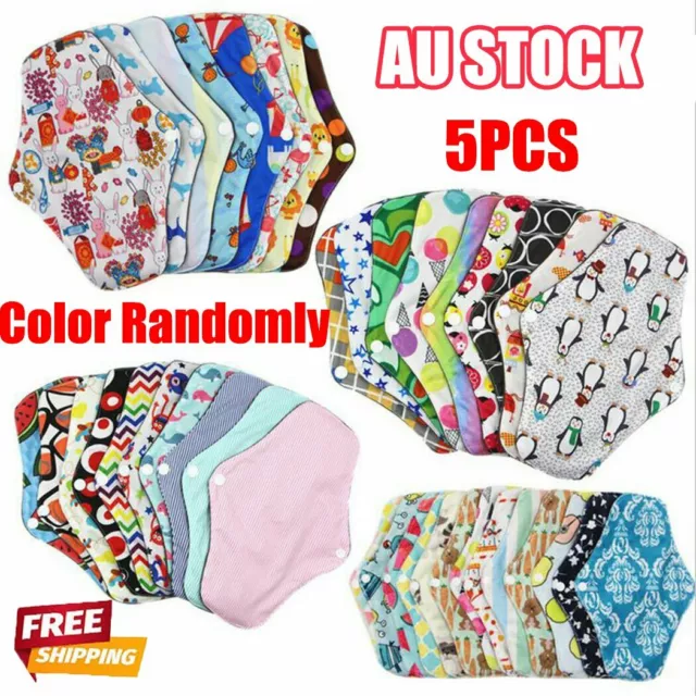 5X Reusable Sanitary Pad Cloth Menstrual Pad Washable Period Pad Charcoal Bamboo