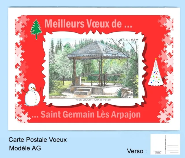 Cp Ag 91214 Carte Postale Voeux Fond Rouge 91 Saint Germain Les Arpajon