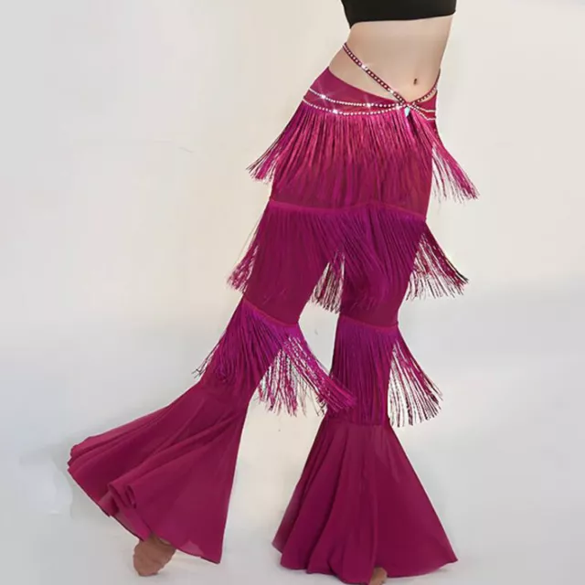 Womens Tassels Ballroom High Waist New Latin Dance Pants Trouser
