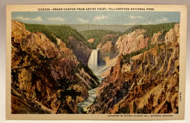 Grand Canyon from Artist Point, Yellowstone National Park, Haynes Postcard