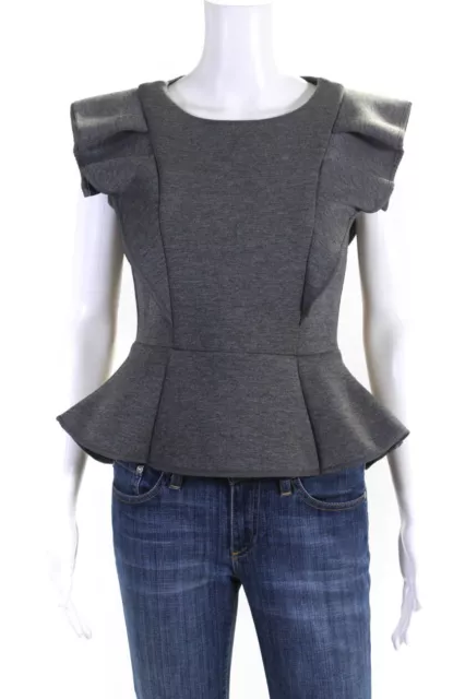 Gracia Womens Neoprene Flutter Sleeve Peplum Top Blouse Heather Gray Size Small