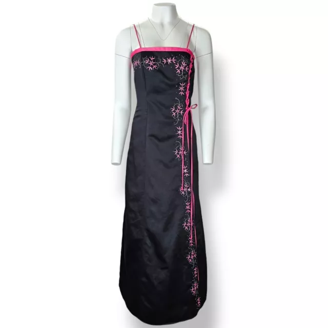 Vintage Formal Dress Y2K Masquerade Size 3 4 Satin Strappy Prom Gown Black Pink