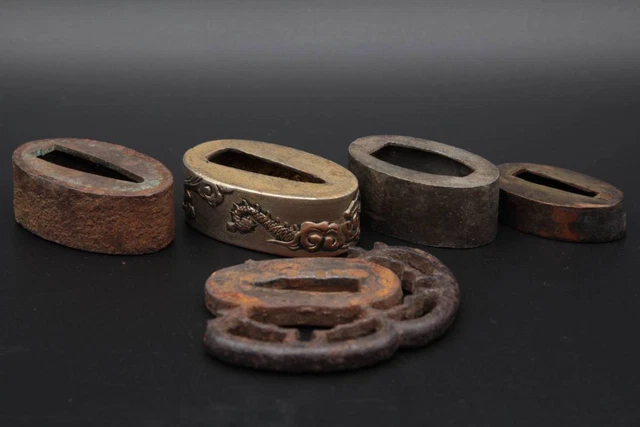 Tsuba Crack Iron Ground Edge Dragon Drawing Sword Fittings Japanese Armor Samura