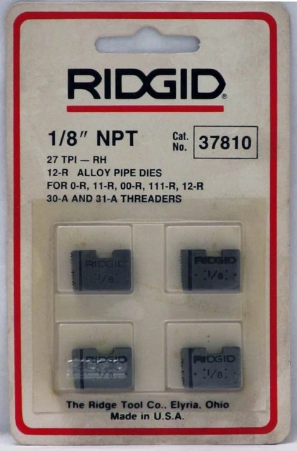 Ridgid 37810 1/8" NPT 27 TPI RH 12-R Alloy Pipe Dies For 0-R 11-R 00-R 111-R New