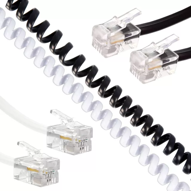 RJ10 To RJ10 TELEPHONE HANDSET WIRE Coiled Phone Lead Wire 4P4C 40-90cm Long UK