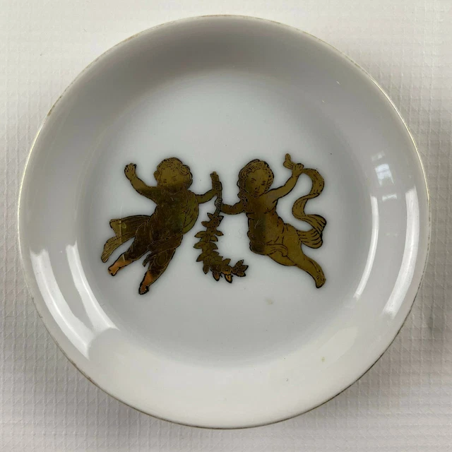 Andrea By Sadek 7273 porcelain and gold colored cherub coaster mini plate