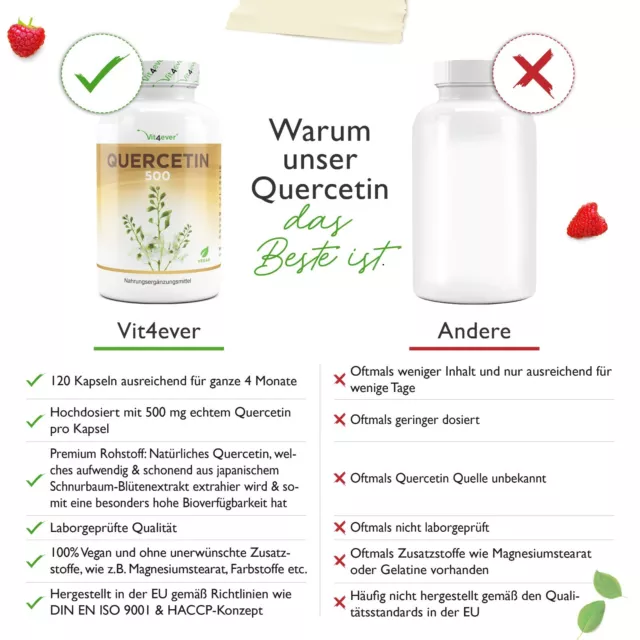 Quercetin - 120 Kapseln á 500 mg - Japanischer Schnurbaum-Blütenextrakt - Vegan 3