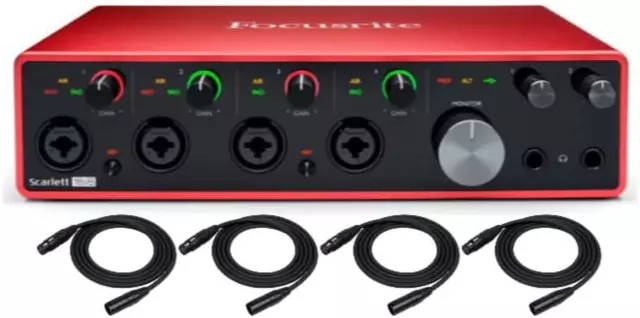 Scarlett 18i8 3rd Gen 18x8 USB Audio Interface Bundle with XLR Cables (4-Pack) (