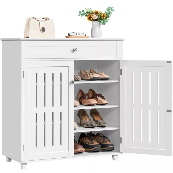 Shoe Cabinet Wooden Shoe Storage Cabinet Organizer 4-Tier Shoes Rack White