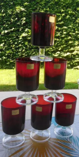 5 Verres Luminarc Ruby Rouge   Ancien  / Glasses Seventies