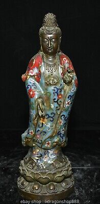 14.4 "Chinois Cloisonné Émail Bronze Guanyin Bodhisattva Bouddha statue