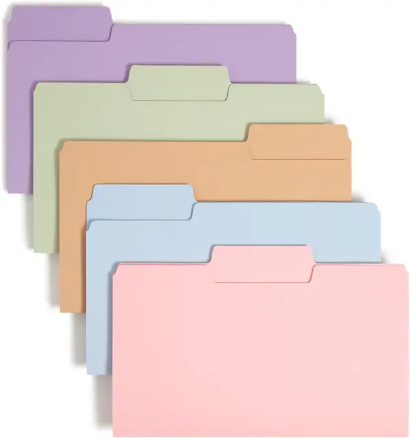Supertab File Folder, Oversized 1/3-Cut Tab, Legal Size, Assorted Pastel Colors