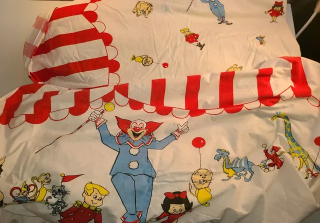 Vintage Bozo The Clown Child Children Twin Size Flat Bed Sheet And Fitted Sheet