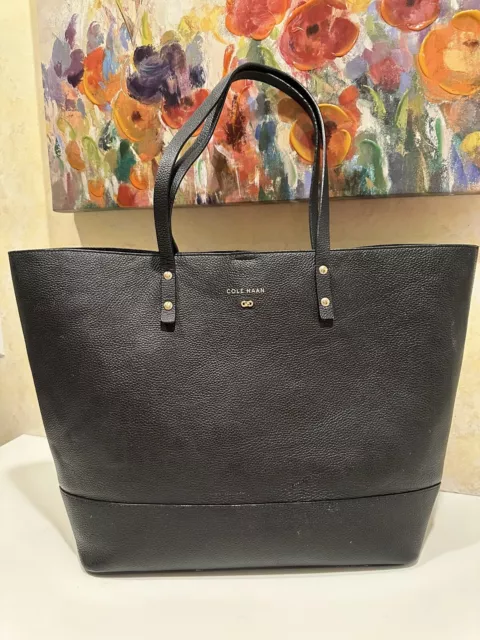Cole Haan Beckett Leather Tote Purse Large Pebbled Leather Shopper Bag Black 39