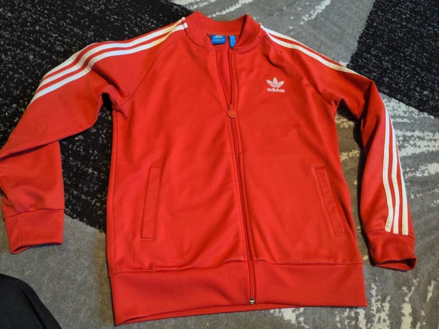Giacca top tuta Adidas Originals trifoglio ragazze età 13-14 rosso grande