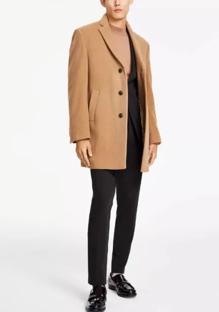 Calvin Klein Men's Prosper Wool-Blend Slim Fit Overcoat Sz 46 Short
