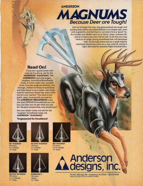 Vintage 1988 Anderson Magnus Broadhead Bow Hunting Archery Print Ad