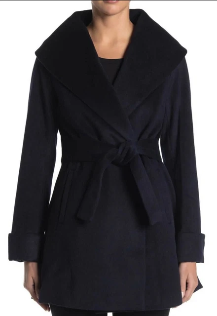 Nwt Trina Turk Ali Wrap Wool Blend Coat Navy Size 2