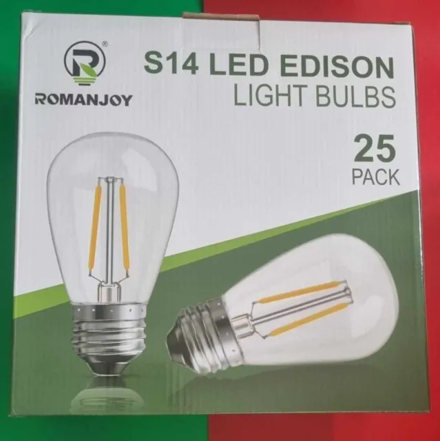 ROMANJOY 25 Pack LED E27 Edison Screw Bulb, 2200K Warm White, #s132