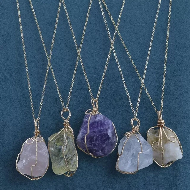 Natural Gemstone Necklace Chakra Stone Pendant Energy Healing Crystal with Chain