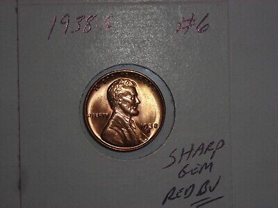 wheat penny 1938S GEM RED BU 1938-S LINCOLN CENT LOT#6 UNC SHARP FIRE RED LUSTER