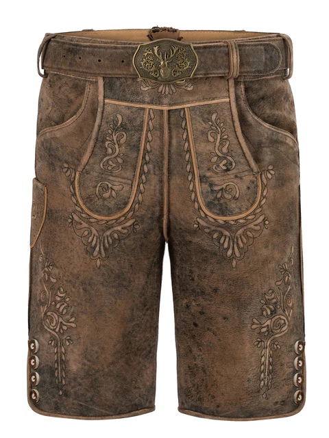 Pantaloni folcloristici in pelle corti Joshua marrone-rustico