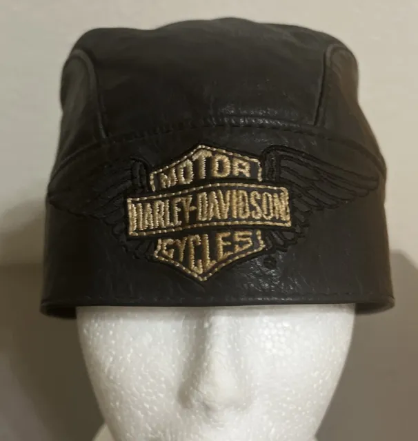 Harley Davidson 1995 Leather Skull Cap Vintage Black Motorcycle Embroidered Logo