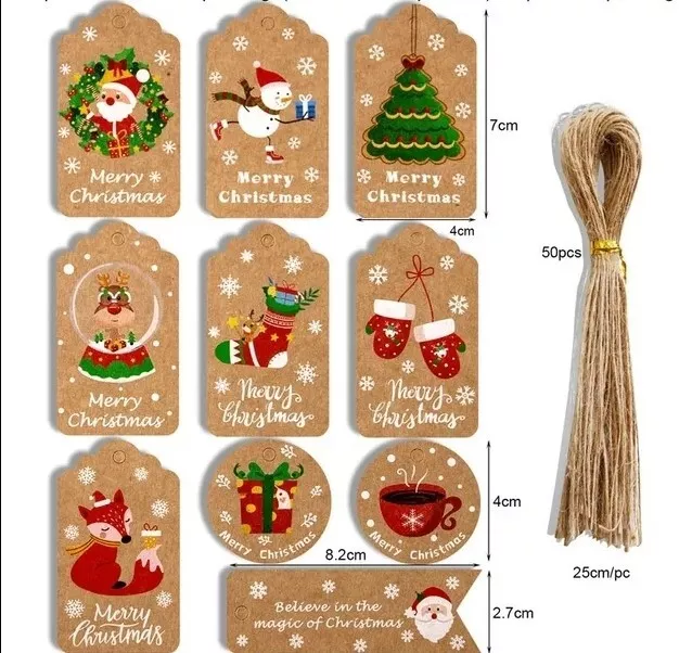 50 colgantes de regalo Ho hoho colgante de Navidad colgante de papel incl. cinta