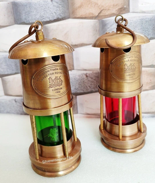 Set aus zwei kleinen Lampen aus Messing, nautisches Schiff, Boot, Laterne,...