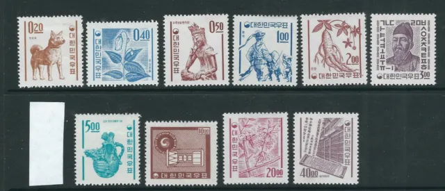 Korea (Süden) 1962-63 Lang Set (Scott 360-370 Kurz 366 Unwmked Ord. Papier) Mlh