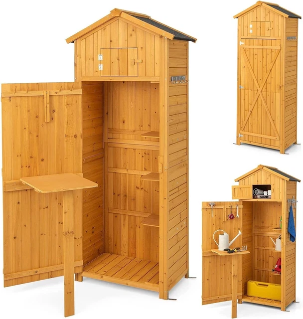 Armadio Da Esterno RELAX4LIFE In Legno – Doppia Porta, Tavolo Pieghevole, Tetto In Asfalto, Grigio