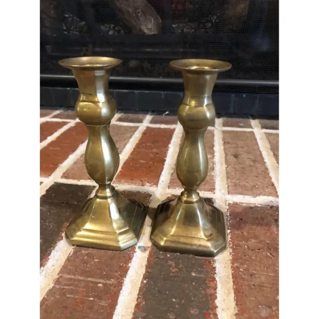 Stunning Pair Of Vintage Gold Brass Candlestick Holders 6 inches tall Each